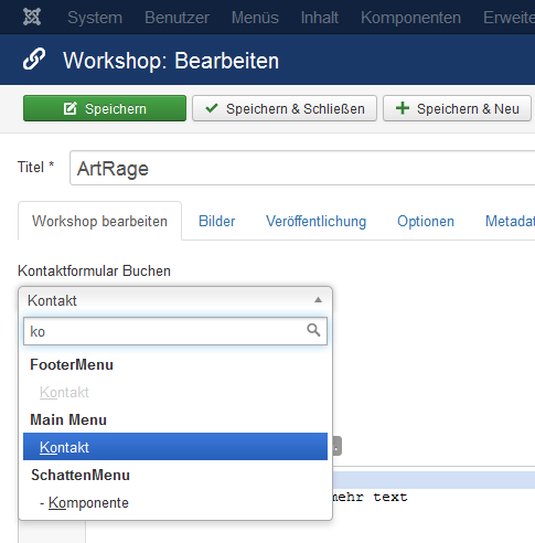 Screenshot - Auswahl Menüpunkt
